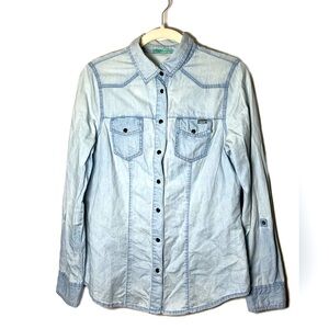 Kenzo Jeans Light Wash Denim Button Down Shirt Sz S Western 90s Streetwear